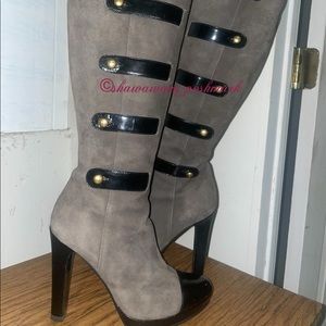 Authentic FENDI Military Boots Grey Suede Black Strap Gold EU 36 Pre-Owned